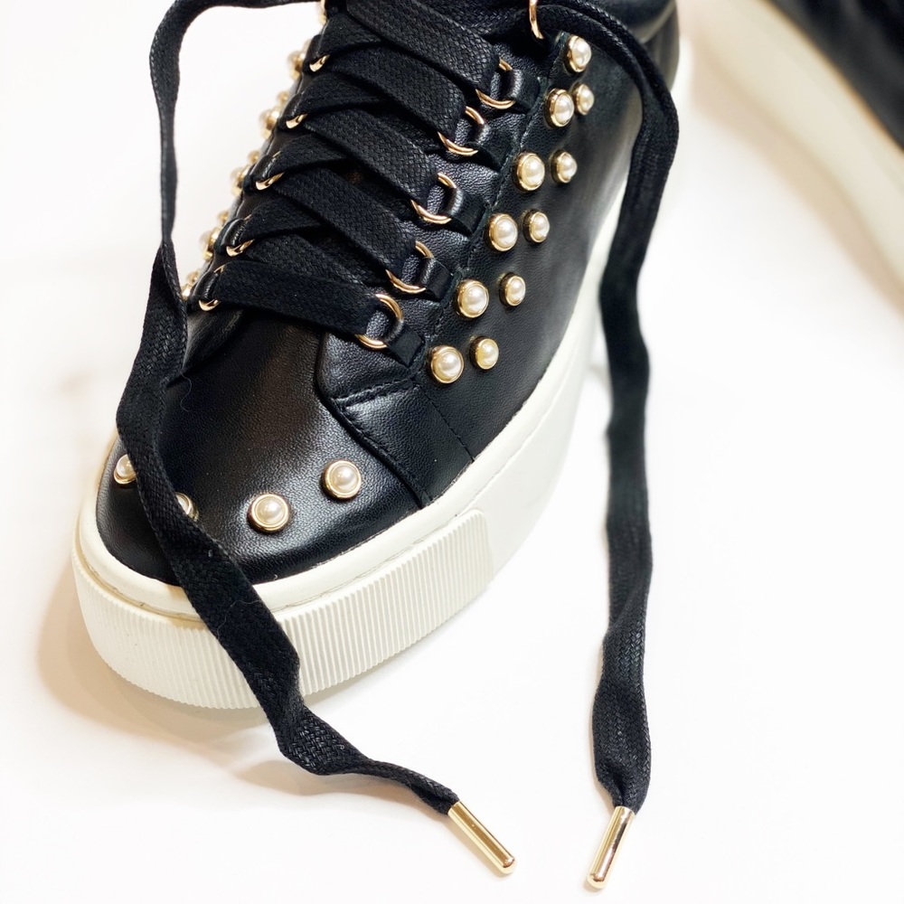NEW Joie Handan Black Leather Pearl Sneakers - Picture 6 of 7